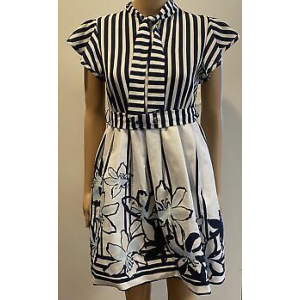 BYBLOS Blue/white striped floral dress SZ 42